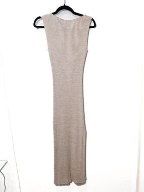 Anna Quan Bateau Neckline Ribbed Oatmeal Midi Dress
